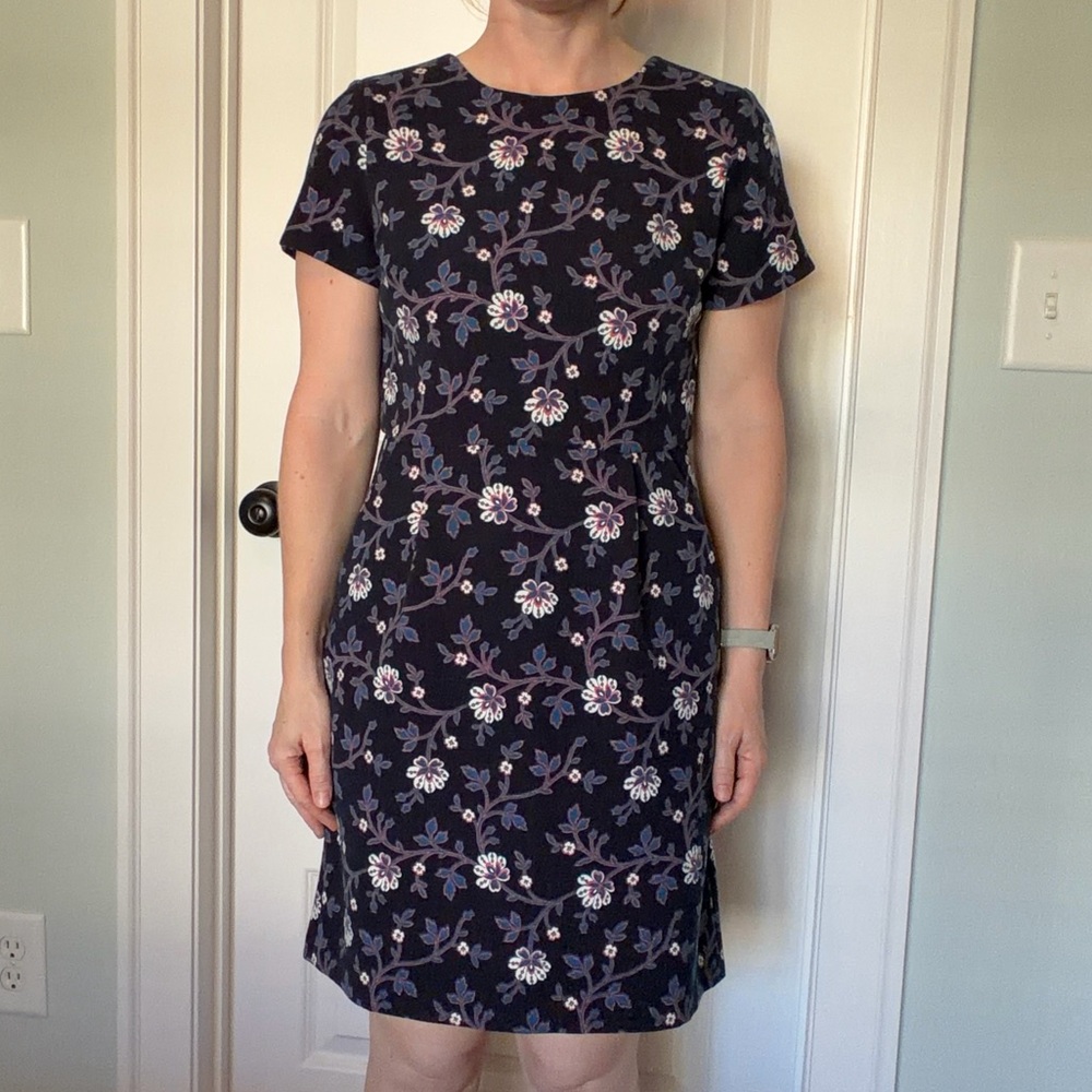 LOFT Navy Floral Sheath Dress